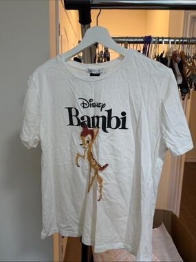 Zara White Disney Bambi Sequin Graphic Tee